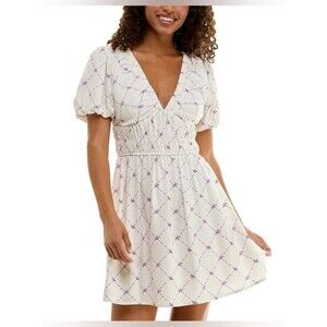 Trixxi Cream Mini Dress with Purple Lattice Print